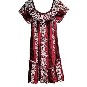 Royal Creations Hawaiian Luau Midi Dress Med Floral Tropical Women Off Shoulder